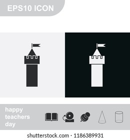 Castle tower flat black and white vector icon.