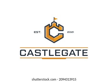 Castle or tower in the form of letter c., emblem or logo template. Premium Vector