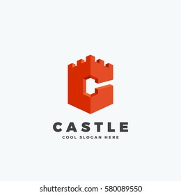 Castle or Tower in the Form of Letter C. Abstract Vector Sign, Emblem or Logo Template. Isolated.