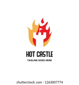 castle tower in hot fire flame logo icon vector inspiration
