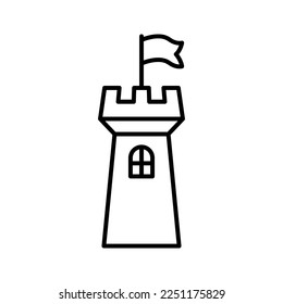 Castle tower icon. Black contour linear silhouette. Front side view. Editable strokes. Vector simple flat graphic illustration. Isolated object on a white background. Isolate. svg