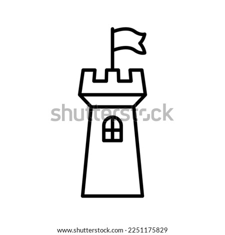 Castle tower icon. Black contour linear silhouette. Front side view. Editable strokes. Vector simple flat graphic illustration. Isolated object on a white background. Isolate. 商業照片 © 