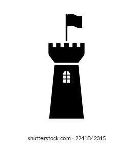 Castle tower icon. Black silhouette. Front side view. Vector simple flat graphic illustration. Isolated object on a white background. Isolate.