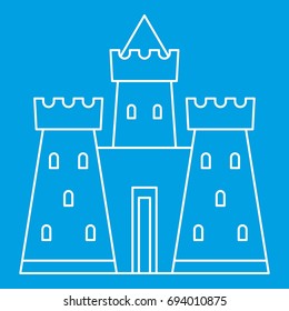 Castle tower icon blue outline style isolated vector illustration. Thin line sign