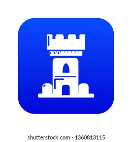 Castle tower icon blue vector isolated on white background
