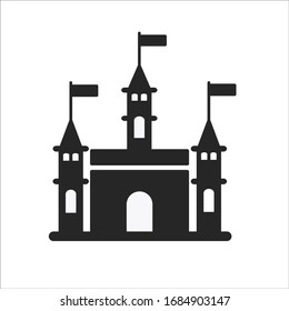 Schloss Turm Symbol Design. Burgturm Symbol in trendigem, flachem Design. Vektorillustration.