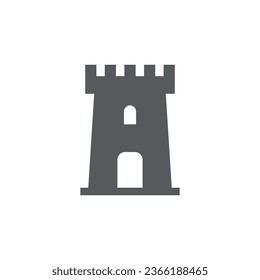 Castle tower icon in flat style. Medieval citadel vector illustration on isolated background. Stronghold building sign business concept. svg