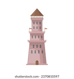 Castle tower icon in flat style. Medieval citadel vector illustration on isolated background. Stronghold building sign business concept.