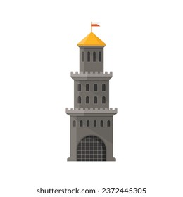 Castle tower icon in flat style. Medieval citadel vector illustration on isolated background. Stronghold building sign business concept.