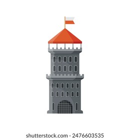 Castle tower icon in flat style. Medieval citadel vector illustration on isolated background. Stronghold building sign business concept.