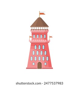 Castle tower icon in flat style. Medieval citadel vector illustration on isolated background. Stronghold building sign business concept.