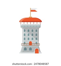 Castle tower icon in flat style. Medieval citadel vector illustration on isolated background. Stronghold building sign business concept.