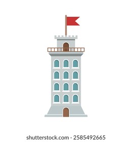 Castle tower icon in flat style. Medieval citadel vector illustration on isolated background. Stronghold building sign business concept.