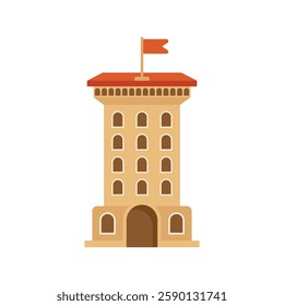 Castle tower icon in flat style. Medieval citadel vector illustration on isolated background. Stronghold building sign business concept.