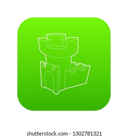 Castle tower icon green vector isolated on white background
