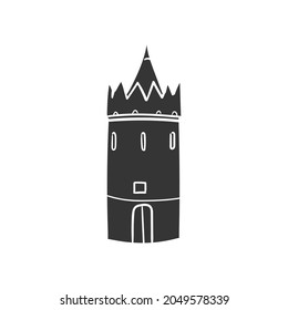 Castle Tower Icon Silhouette Illustration. Medieval Building Vector Graphic Pictogram Symbol Clip Art. Doodle Sketch Black Sign.
