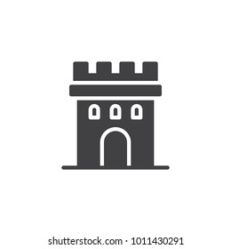 Castle tower icon vector, filled flat sign, solid pictogram isolated on white. Landmark building symbol, logo illustration.