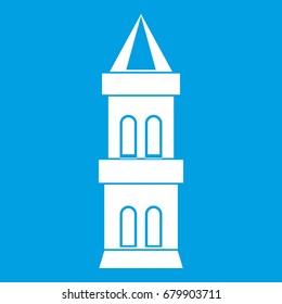 Castle tower icon white isolated on blue background vector illustration