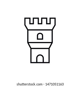 Castle tower line icon. Building, landmark, fortress. Medieval concept. Can be used for topics like sightseeing, tourism, architecture. Vector graphics, a linear pattern on a white background, eps 10.
