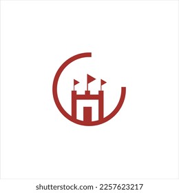 Castle tower with line style vector logo.