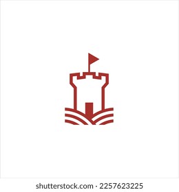 Castle tower with line style vector logo.