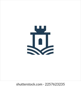 Castle tower with line style vector logo.
