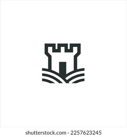 Schlossturm mit Logo im Linienstil.