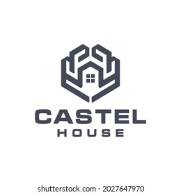 castle tower logo is black, with house style, geometric shape	