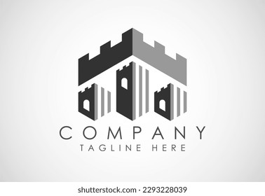 Castle tower logo design vector illustration. Castle icon sign symbol