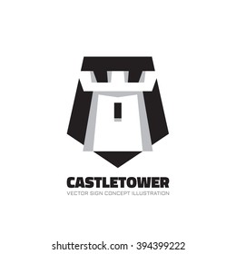 Castle tower - logo in flat style design. Abstract vector concept illustration. Antivirus protection.