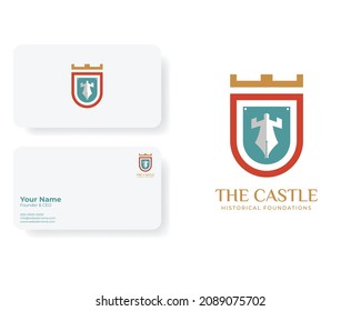 Castle Tower Logo with Pen Nib illustration Inside in Flat Design