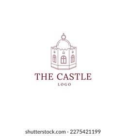 Logo de la torre del castillo. Silueta de escudo para inmuebles, logotipo de castillo arte de línea mínima.