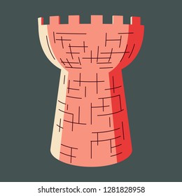Castle tower. Medieval ancient fortress isolated on background. Tower in cartoon style.
