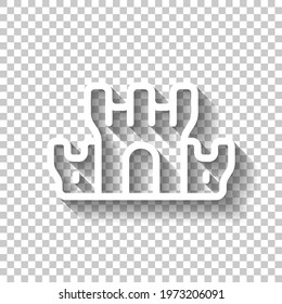 Castle tower, old fort, simple icon. White linear icon with editable stroke and shadow on transparent background