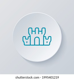 Castle tower, old fort, simple icon. Cut circle with gray and blue layers. Paper style
