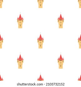 Castle tower with red pointed domes pattern seamless background texture repeat wallpaper geometric vector