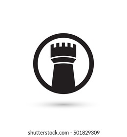 Castle tower. Round isolated vector icon