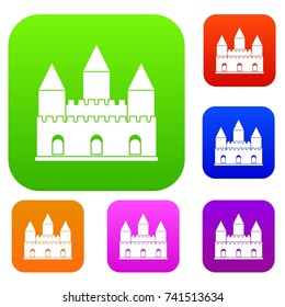 Castle tower set icon color in flat style isolated on white. Collection sings vector illustration