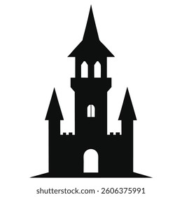 Castle tower silhouette vector illustration on white background.