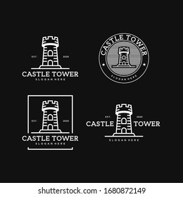 Castle Tower Simple Line Art Vintage Logo Design Template Premium Vector