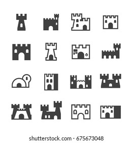 castle tower stone house medieval icon set vector
