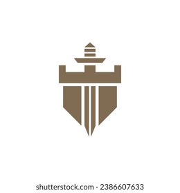 Schlossturm und Schwert-Logo-Design.
