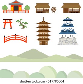 Castle, tower, temple icon set