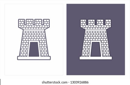 Castle tower, turret, turret fortress and castle gate vector icon