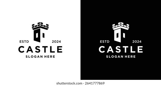 Castle Tower Vector Logo Inspiration. Castle Tower Negative Space Logo Design Concept.