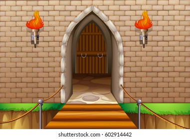 Castle tower wall with bridge illustration