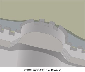 Castle tower wall silhouette. Vector illustration