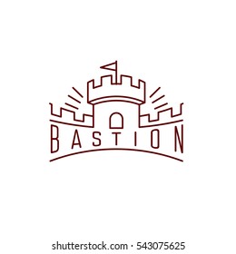 Castle Tower With Wall Thin Line Vector Logo