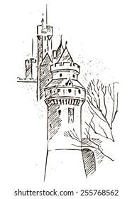 Castle towers 1. The corner tower of the castle. Illustration.