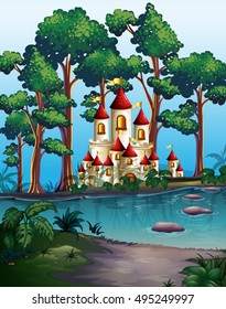 Castle towers in the forest illustration